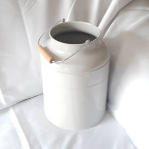 Ikea Pearl Grey Vintage Farmhouse Metal Flower Vase with Wooden Handle